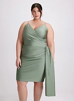 Flounced Front Satin Dress