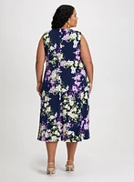 Pleated Neck Floral Dress