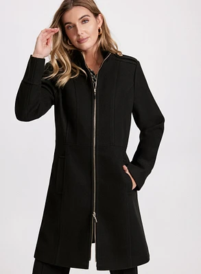 Zip Front Wool-Blend Coat