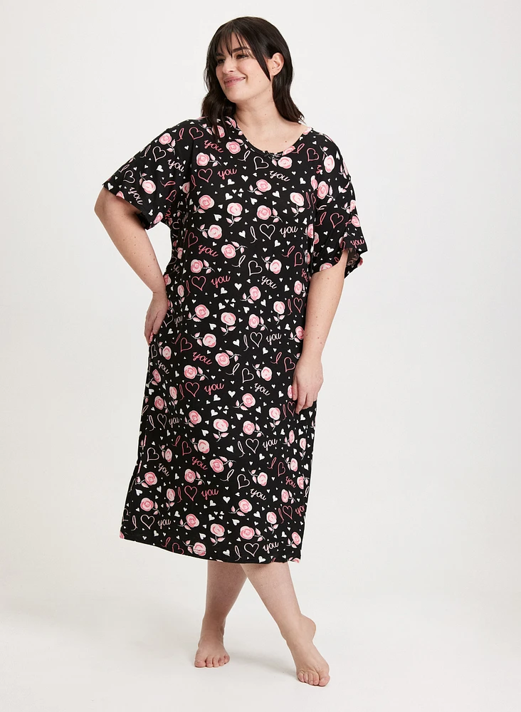 Short Sleeve Long Printed Nightgown