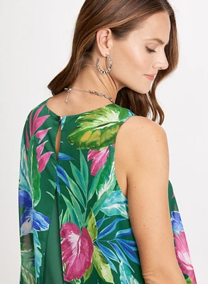 Tropical Print Asymmetrical Blouse