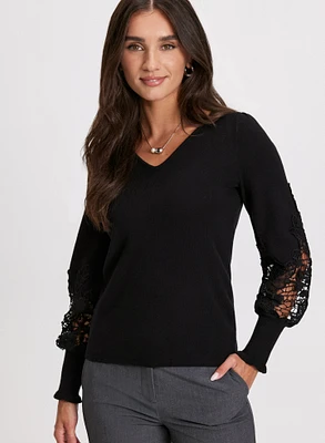 Lace Detail V-Neck Sweater