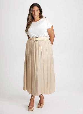 Crochet Trim T-Shirt & Satin Maxi Skirt