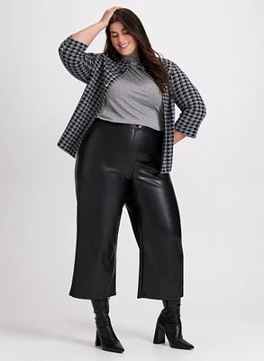 Houndstooth Cardigan & Vegan Leather Wide-Leg Pants