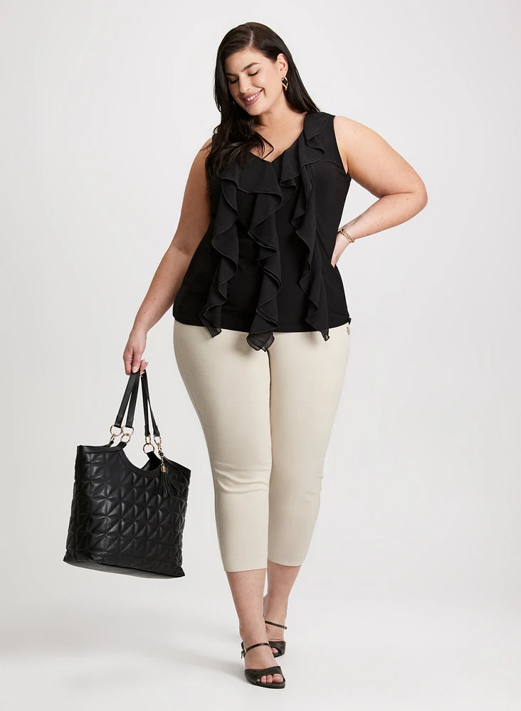 Ruffled Sleeveless Top & Pull-On Bengaline Ankle Pants