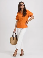Cotton-Blend Puff-Sleeve Blouse
