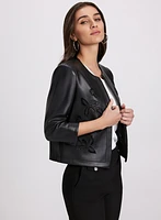 Embroidered Vegan Leather Jacket