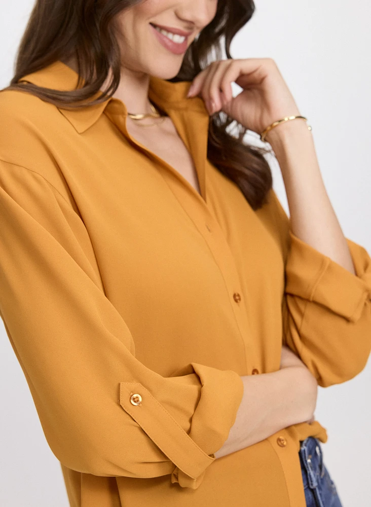 Crepe Button-Down Blouse