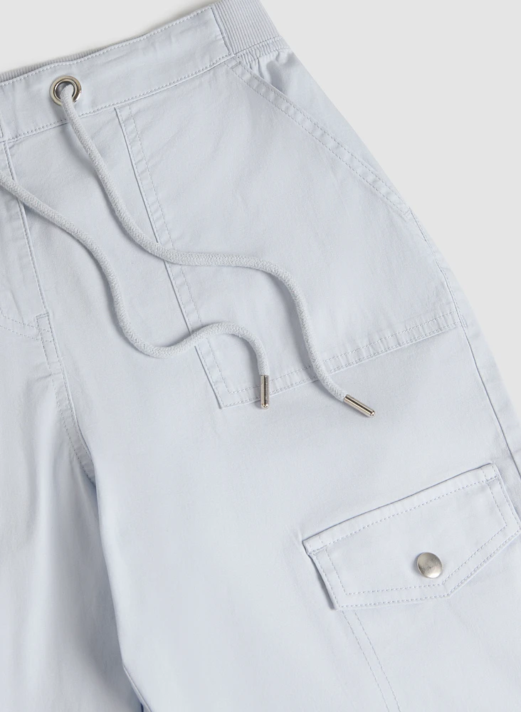 Cotton Drawstring Waist Cargo Capris