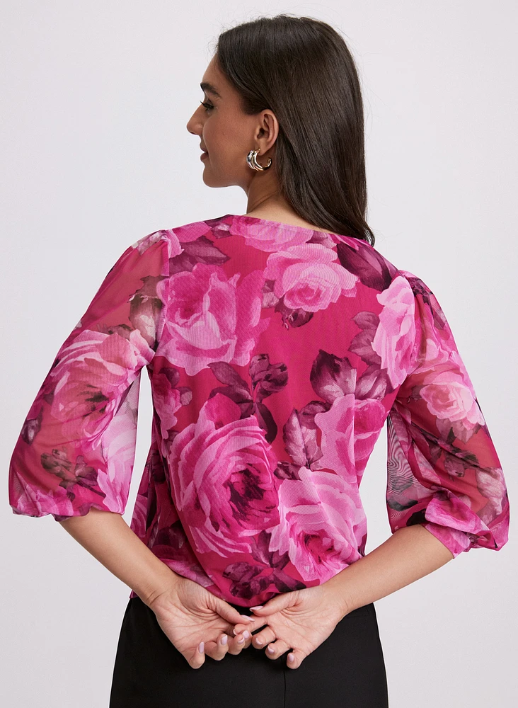 Mesh Rose Print Top