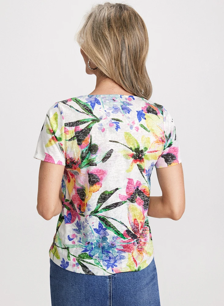 T-shirt à imprimé tropical