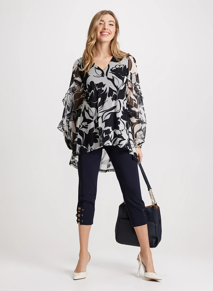 Sheer Floral Tunic Top & Pull-On Bengaline Capris