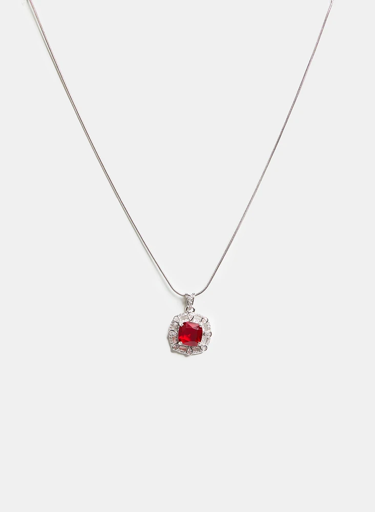 Cubic Zirconia Faceted Stone Necklace