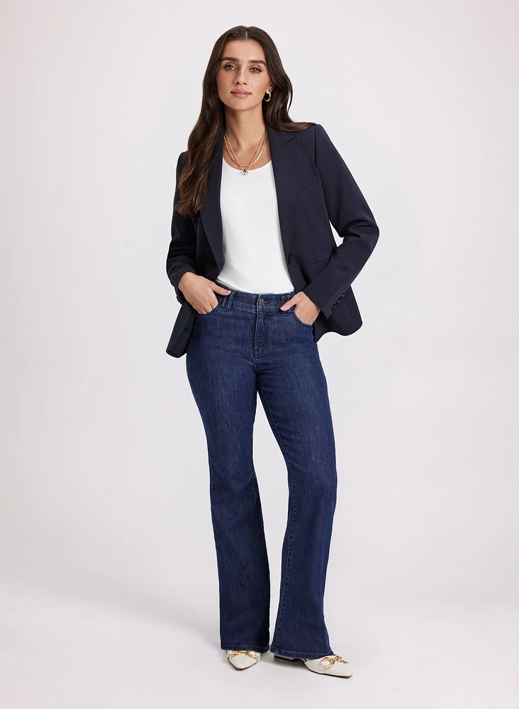 Notch Collar Jacket & Flare Leg Jeans