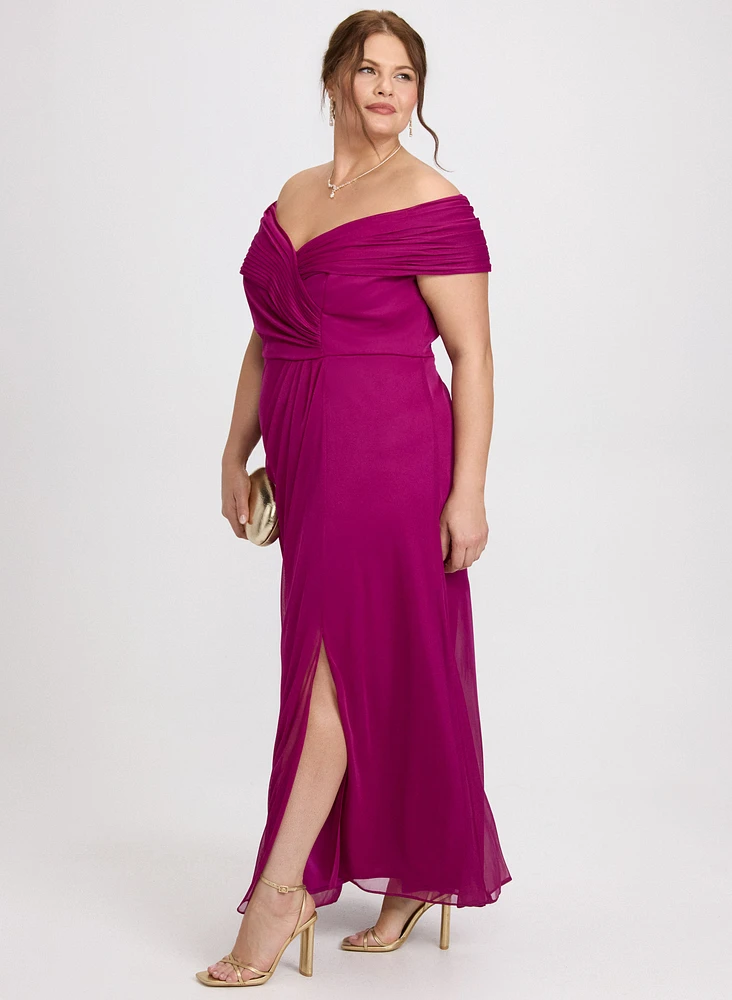Pleated Off-Shoulder Dress