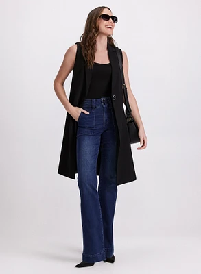 Long Duster Vest & Flare-Leg Jeans