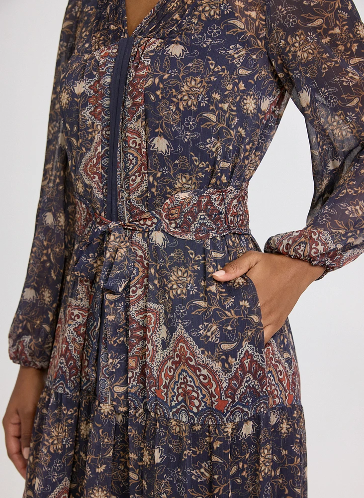 Paisley Belted Midi Dress