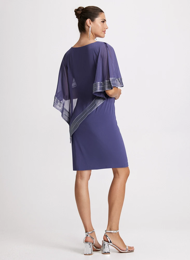 Foil Detail Poncho Overlay Dress