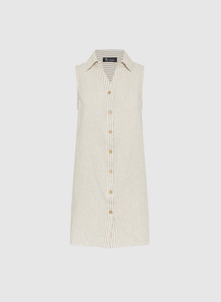 Blouse rayée en mélange de coton et lin