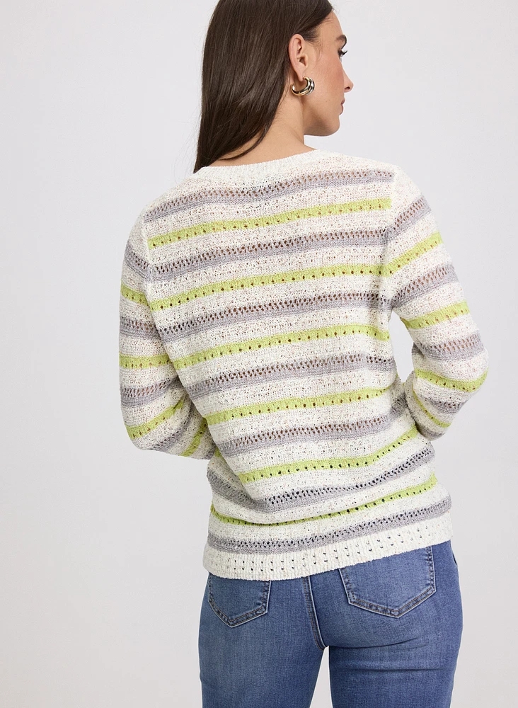 Pull rayé en tricot pointelle