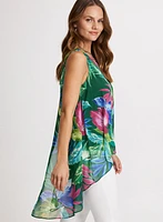 Tropical Print Asymmetrical Blouse