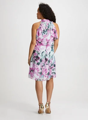 Mock Neck Floral Print Dress