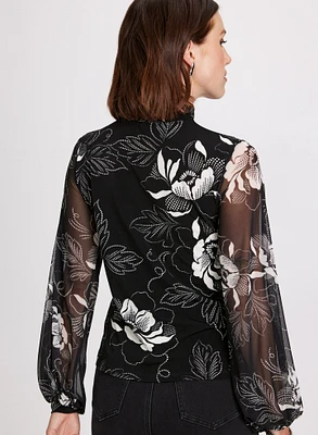 Floral Print Bouffant Sleeve Blouse