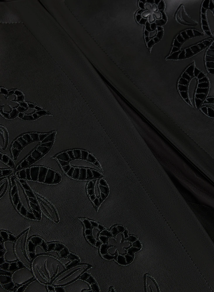 Embroidered Vegan Leather Jacket