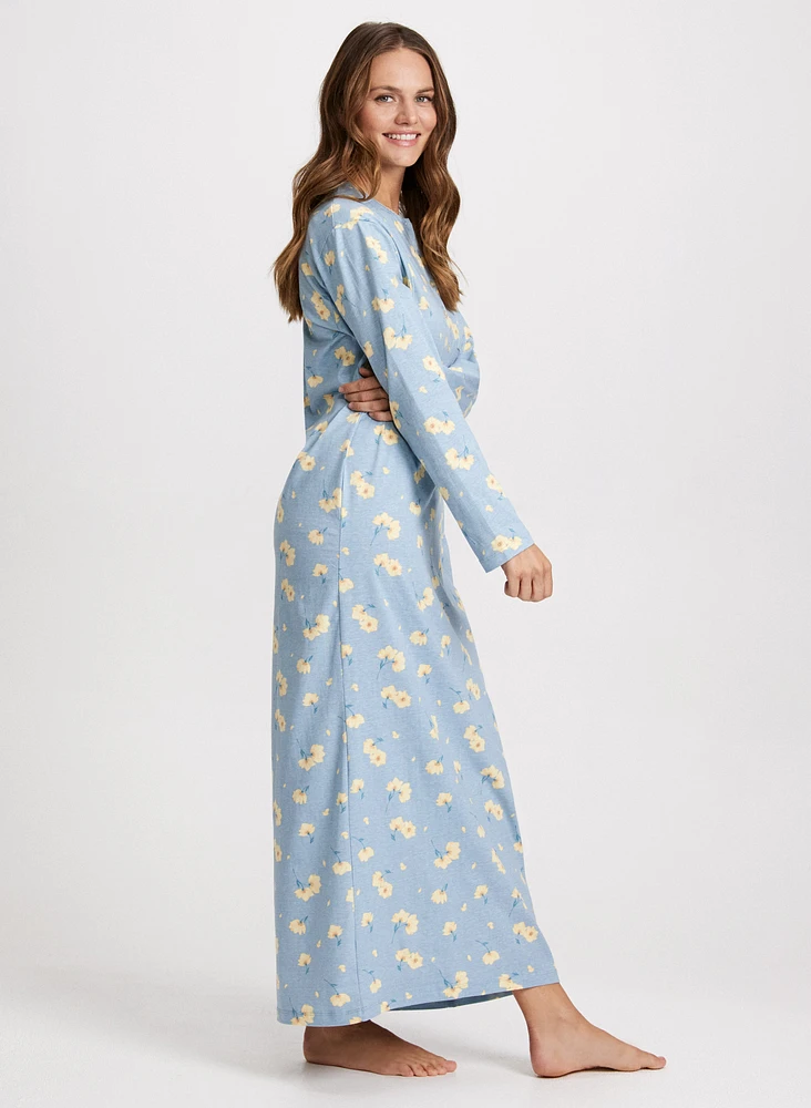 Robe de nuit fleurie à manches longues