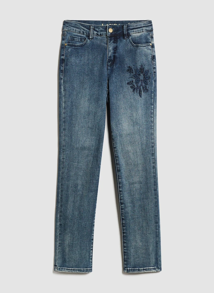 Floral Embroidery Slim Leg Jeans