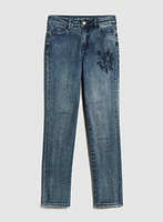 Floral Embroidery Slim Leg Jeans