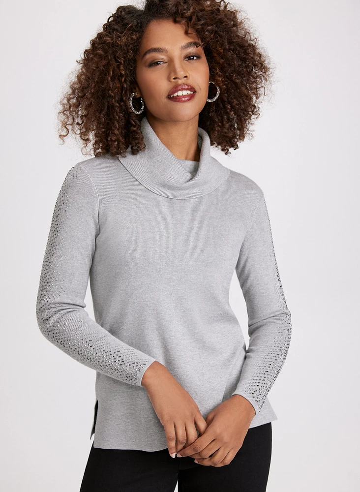 Rhinestone Trim Knit Sweater