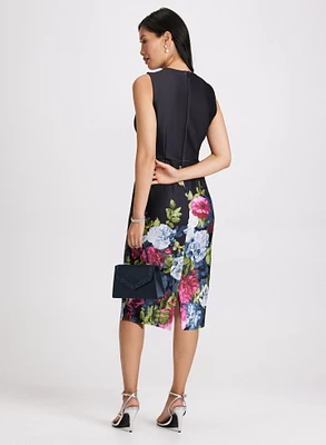 Floral Twist-Neck Sheath Dress