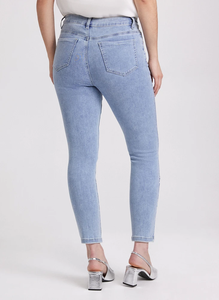 Embroidered Slim-Leg Denim