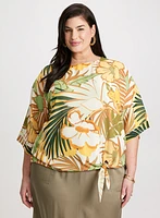 Tie-Hem Tropical Print Top