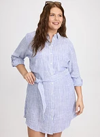Robe-chemisier rayée en mélange de lin