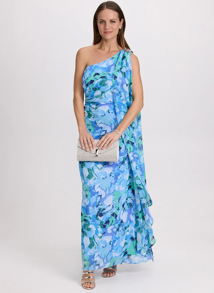 Robe drapée florale