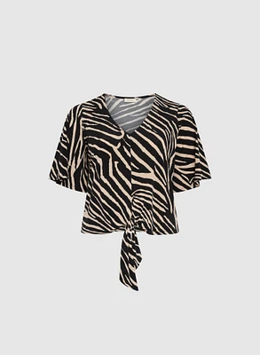 Tied-Hem Zebra Print Top