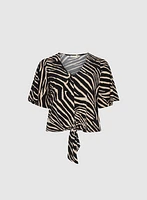 Tied-Hem Zebra Print Top