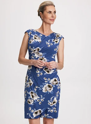 Floral Print Asymmetric Neck Dress