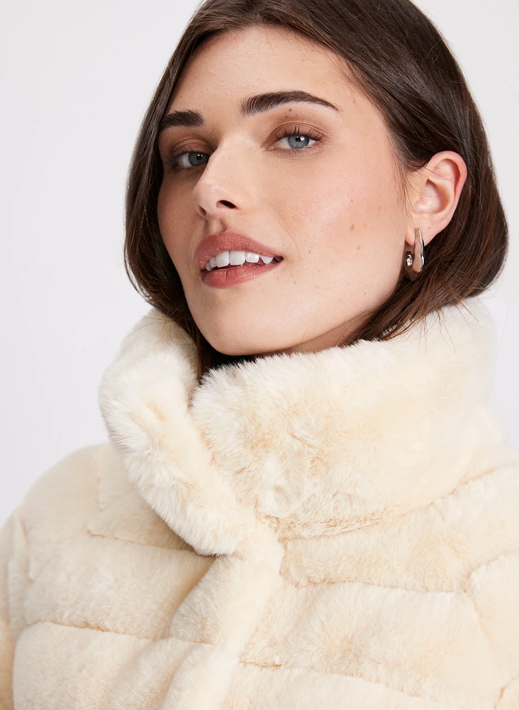 Snap-Front Faux Fur Coat