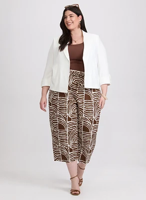 Open Crinkle Jacket & Abstract Linen-Blend Culottes