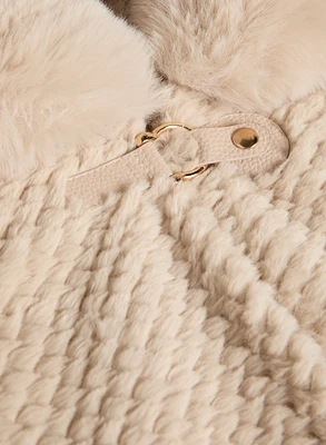 Quilted Faux Fur Trim Poncho