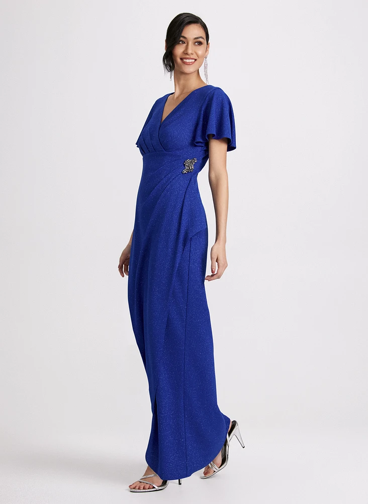 Flutter Sleeve Wrap-Over Dress