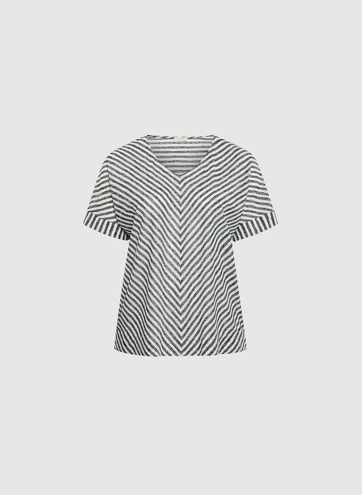 Diagonal Stripes Short Sleeve Top