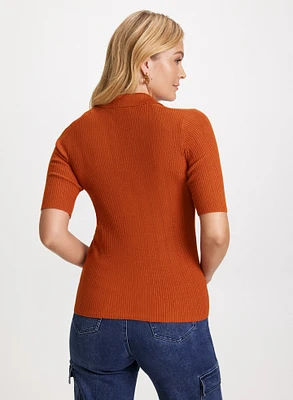 Elbow Sleeve Pointelle Knit Sweater