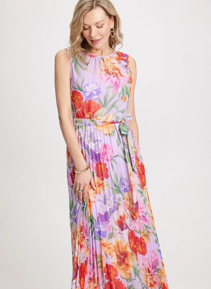 Long Tropical Pleated Dress