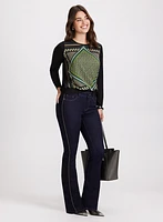 Geometric Print Top & Beaded Detail Jeans