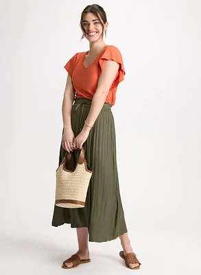 V-Neck Tee & Long Elastic Waist Skirt