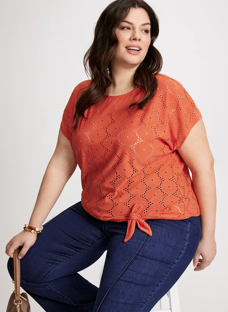 Tie-Front Eyelet Top